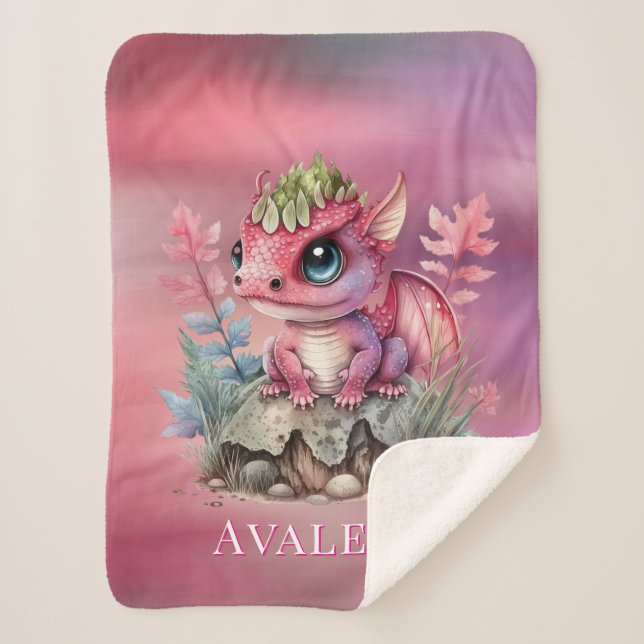 Hot Pink Dragon Girl Baby Shower Custom Gift Sherpa Blanket (Front)