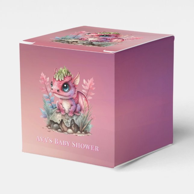 Hot Pink Dragon Girl Baby Shower Favour Box (Front Side)