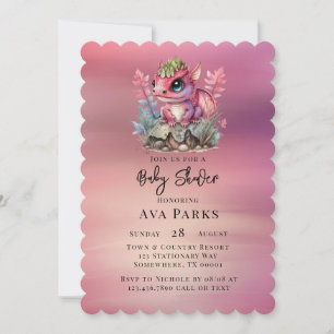 Hot Pink Dragon Girl Baby Shower Invitation