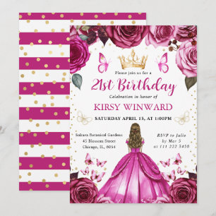 Hot Pink Dress Blonde Hair Princess Birthday Invitation