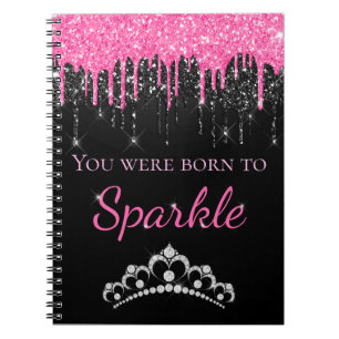 Hot Pink Dripping Faux Glitter Born to Sparkle  Notebook