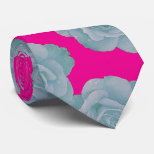 Hot Pink Dusty Blue Floral Rose Vintage Colourful Tie