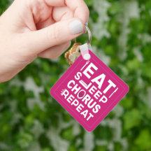 Hot Pink Eat Sleep Chorus Repeat Block Keychain