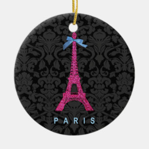 Hot Pink Eiffel Tower in faux glitter Ceramic Tree Decoration