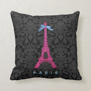 Hot Pink Eiffel Tower in faux glitter Cushion