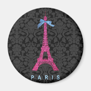 Hot Pink Eiffel Tower in faux glitter Magnet