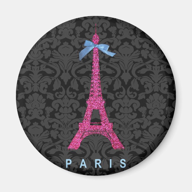 Hot Pink Eiffel Tower in faux glitter Magnet (Front)