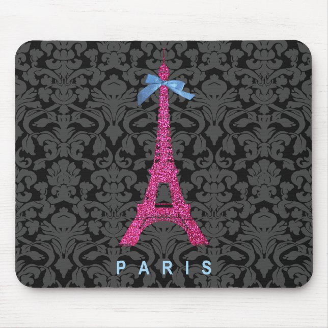 Hot Pink Eiffel Tower in faux glitter Mouse Mat (Front)