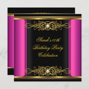 Hot Pink Elegant Birthday Party Black Gold Invitation