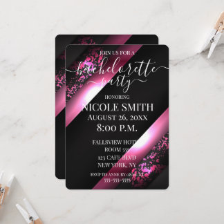 Hot Pink Elegant Corners Black Bachelorette Party Invitation