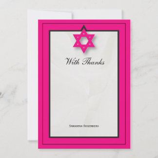 Hot Pink Elegant Fabric Bat Mitzvah Thank You Note