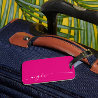 Hot Pink Elegant Glam Signature Style Name Luggage Tag
