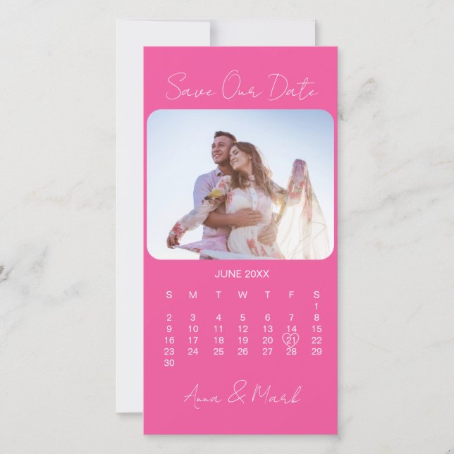 Hot Pink Elegant Minimalist Photo Calendar Save The Date (Front)