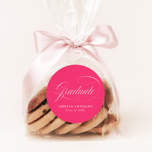 Hot Pink Eloquence Graduation Classic Round Sticker