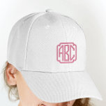 Hot Pink Embroidered Hat Monogram on White Cap<br><div class="desc">Add your initials to this custom monogrammed hat template. Many other colours are available as well.</div>