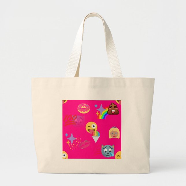 hot pink emoji large tote bag (Front)