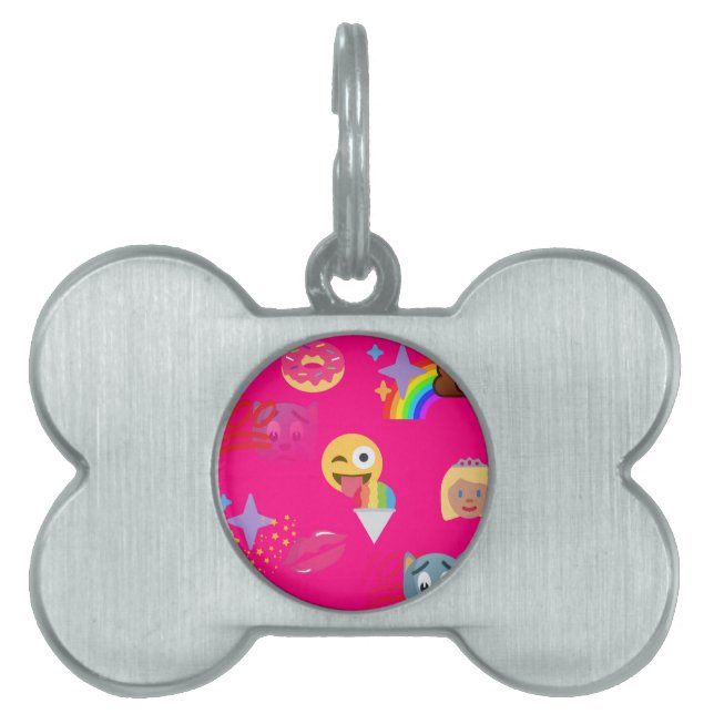 hot pink emoji pet name tag (Front)