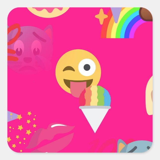 hot pink emoji square sticker (Front)