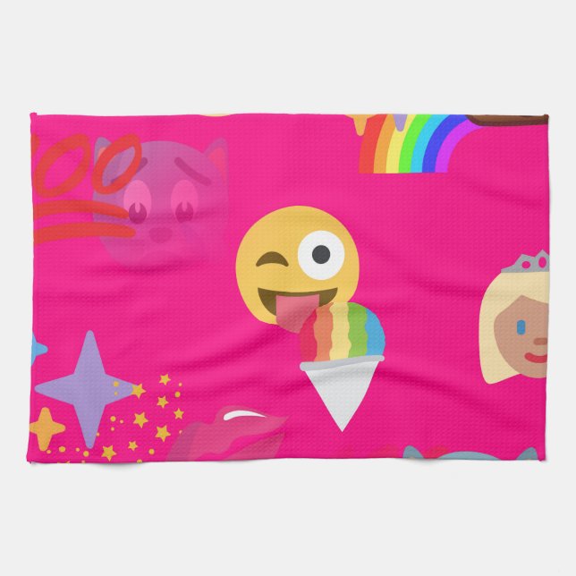 hot pink emoji tea towel (Horizontal)