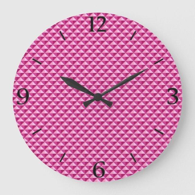 Hot pink, enamel look, studded grid large clock (Front)