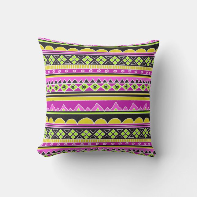 Hot Pink ethnic pattern Cushion (Front)