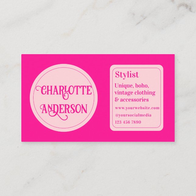 Hot Pink Fashion Stylist Business Card (Back)