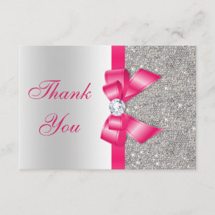 Hot Pink Faux Bow & Diamonds Blank Thank You