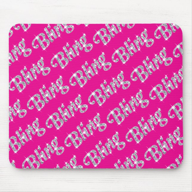 Hot Pink Faux diamond bling design mouse mat (Front)
