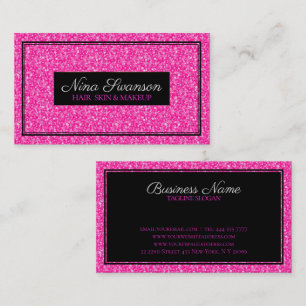 Hot Pink Faux Glitter Black Frame Business Card