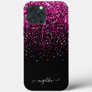 Hot Pink Faux Glitter Bokeh iPhone 13 Pro Max Case
