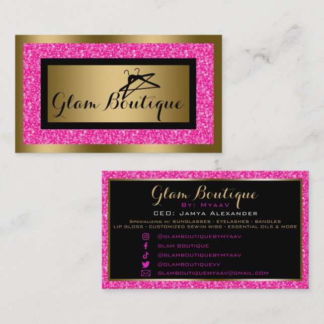 Hot Pink Faux Glitter Cloth Hanger Business Card (Front/Back)