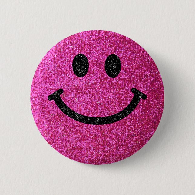 Hot pink faux glitter face 6 cm round badge (Front)