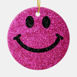 Hot pink faux glitter face ceramic tree decoration