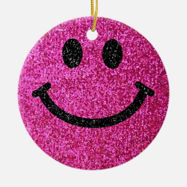 Hot pink faux glitter face ceramic tree decoration (Front)