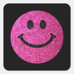 Hot pink faux glitter face square sticker