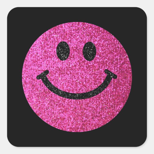Hot pink faux glitter face square sticker (Front)