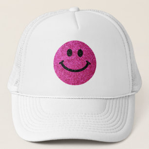 Hot pink faux glitter face trucker hat