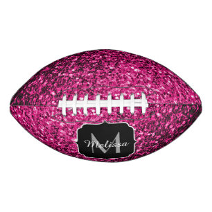 Hot pink faux glitter sparkle Monogram name American Football