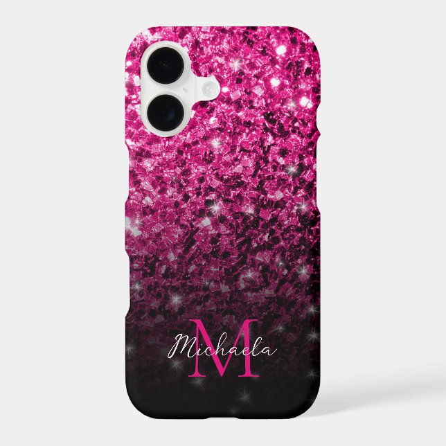Hot pink faux glitter sparkles bling Monogram (Back)