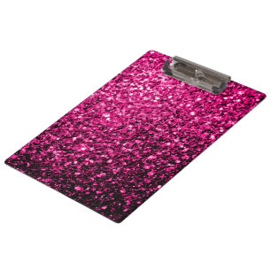 Hot pink faux glitter sparkles clipboard