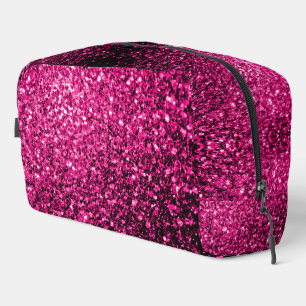 Hot pink faux glitter sparkles dopp kit