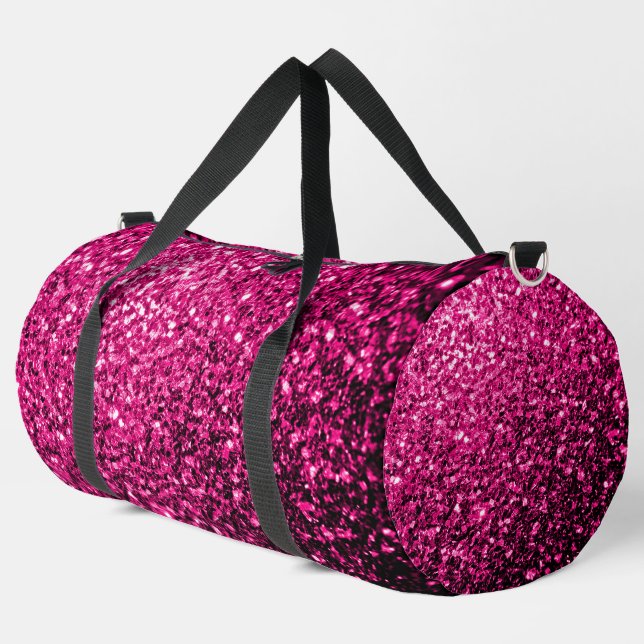 Hot pink faux glitter sparkles duffle bag (Left Corner)