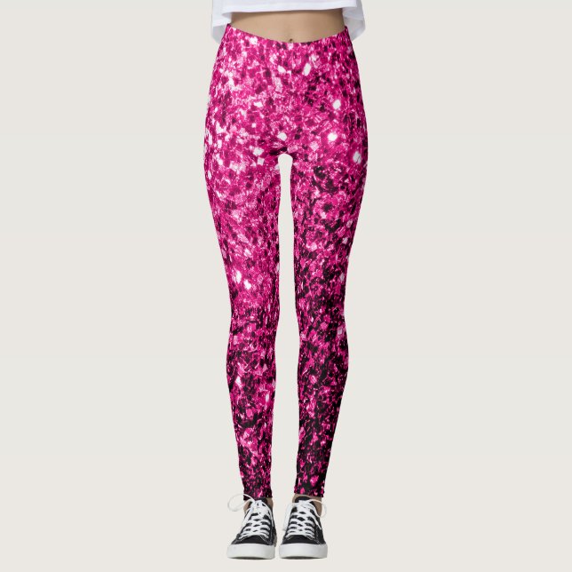 Hot pink faux glitter sparkles leggings (Front)