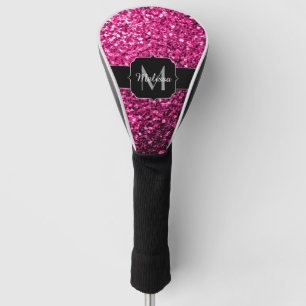 Hot pink faux glitter sparkles Monogram Golf Head Cover
