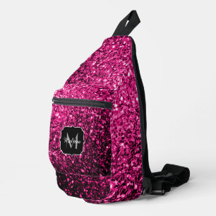 Hot pink faux glitter sparkles Monogram Sling Bag