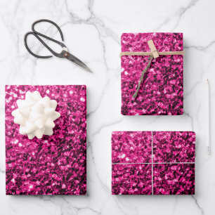 Hot pink faux glitter sparkles wrapping paper sheet