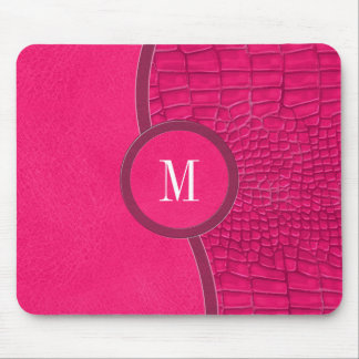 Hot Pink Faux Leather Alligator Skin Chic Monogram Mouse Mat