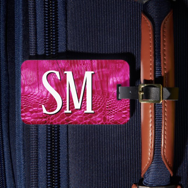 Hot Pink Faux Leather Monogram Luggage Tag (Front Insitu 4)