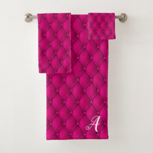 Hot Pink Faux Pin Tucks & Monogram Letter Bath Towel Set