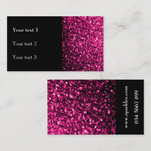Hot Pink faux shiny glitter sparkles and black Business Card